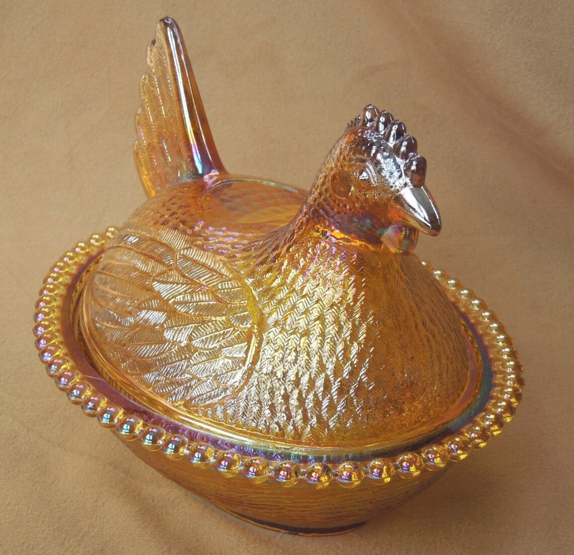 Chicken Candy Dish Hen on Nest Amber Opalescent Carnival Etsy