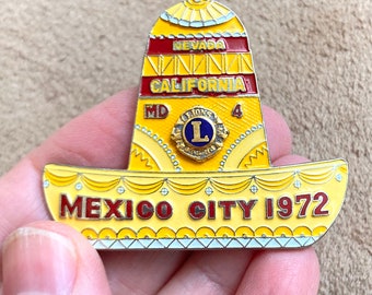 SOMBRERO Vintage 70's Lions Club Pin, Sombrero Pin, Mexico City 1972, Mexican Sombrero, Mexico Travel Souvenir,  Fraternal Brotherhood Pin