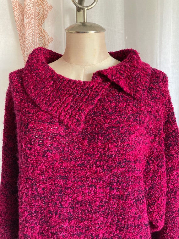 Vintage Magenta 80s Sweater, Cozy Cropped Cowl Ne… - image 2