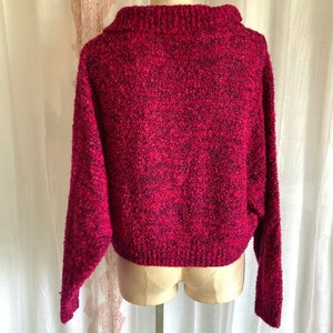Vintage Magenta 80s Sweater, Cozy Cropped Cowl Neck Sweater //FREE SHiPPING// Dolman Sleeve, Boucle, Fuschia, Hot Pink image 9