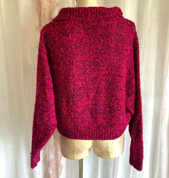 Vintage Magenta 80s Sweater, Cozy Cropped Cowl Ne… - image 9
