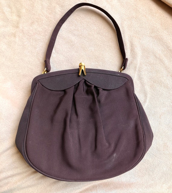 CHOCOLATE Brown 1950s Handbag, Brown Top Handle B… - image 2