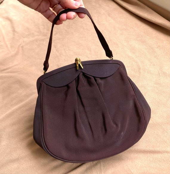 CHOCOLATE Brown 1950s Handbag, Brown Top Handle B… - image 1