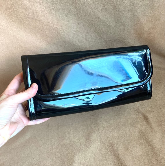 SHINY 70's 80's Black Clutch Purse // FREE SHIPPI… - image 1