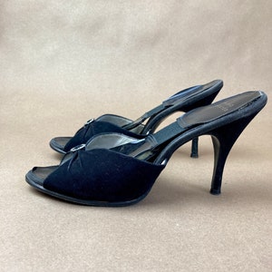 Vintage 50's Black Springolator High Heels, Black Suede with Peep Toe / FREE SHiPPING /  / Sexy 50's Rockabilly Pinup High Heel Shoes /sz 6