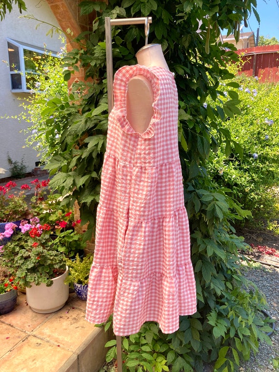 Vintage Pink and White Gingham Babydoll Dress, Ti… - image 6