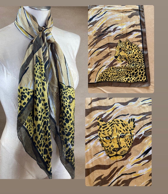 Vintage Cheetah Scarf, Animal Print Scarf with Che