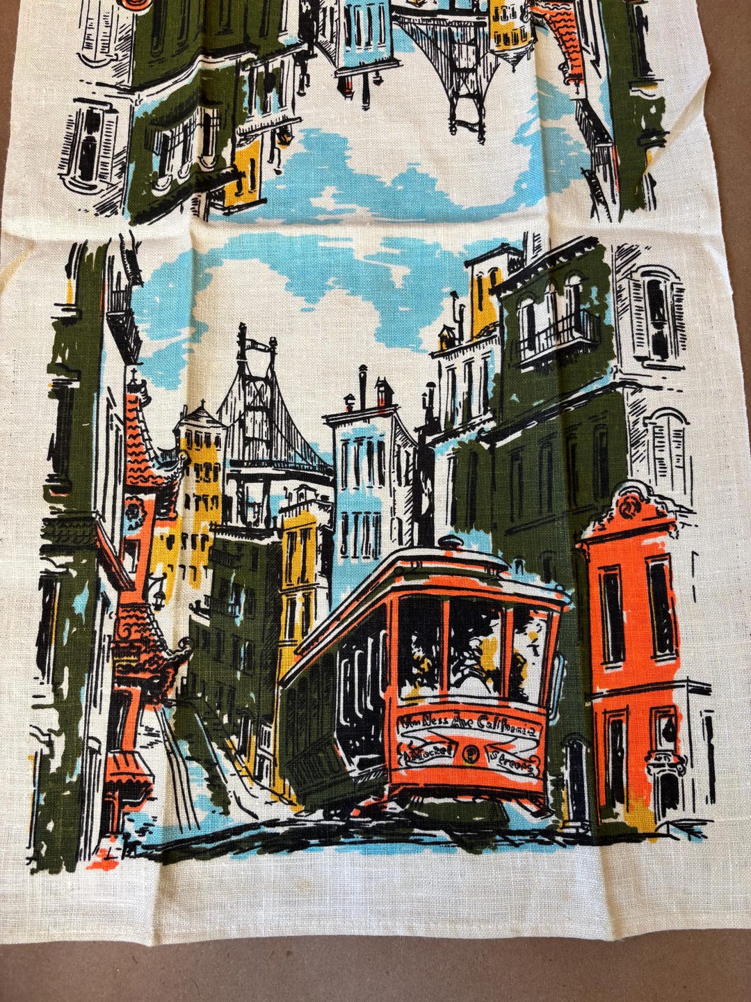 Vintage San Francisco Tea Towel Set, Mid Century Linen Towels, Retro ...