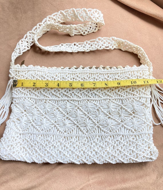 MACRAME Vintage Macrame Purse, White  Bohemian Pu… - image 9