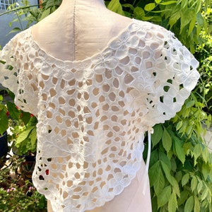 Vintage White Lace Top, White Cotton Cut Out Lace with Satin Ribbons, Lolita, Coquette, Romantic, Cottagecore, Boho /FREE SHiPPING/ One Size image 10