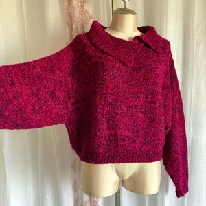 Vintage Magenta 80s Sweater, Cozy Cropped Cowl Neck Sweater //FREE SHiPPING// Dolman Sleeve, Boucle, Fuschia, Hot Pink image 10