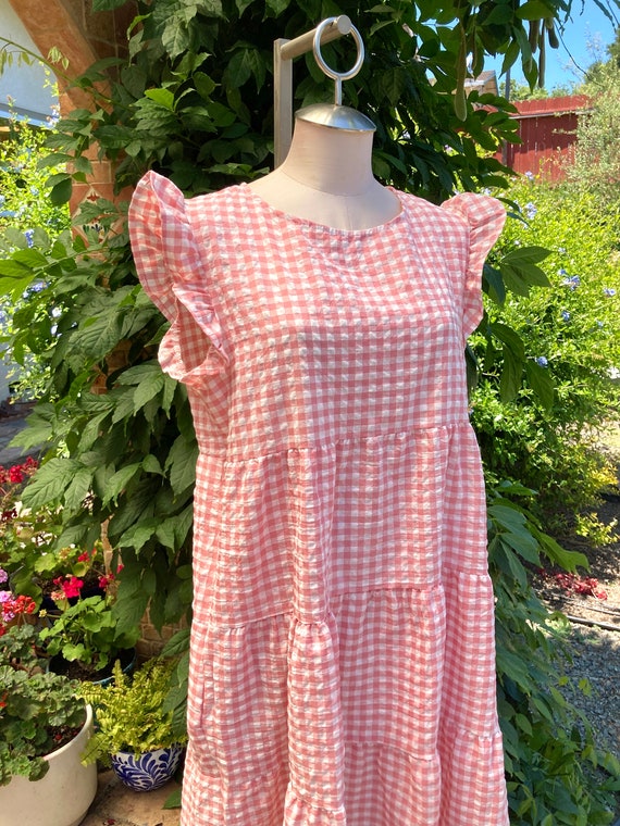 Vintage Pink and White Gingham Babydoll Dress, Ti… - image 9