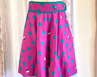 Vintage 80s Shorts, Hot Pink Polka Dot High Waist Shorts, Fun, Bright, Colorful Dopamine Dressing // FREE SHIPPING// L, XL