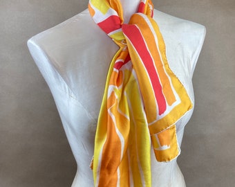 Vintage Scarf by Vera, Yellow, Orange and White Graphic Print Oblong Scarf //FREE SHIP// Pure Silk Hand Rolled Scarf with , Design by VERA