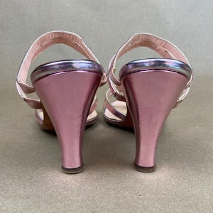 Vintage 50's Pink Metallic High Heels, PinUp GLAM Strappy Slides / FREE SHiPPING / 8 to 9 NARROW / Sexy Pink 50's Rockabilly High Heel Shoes image 8