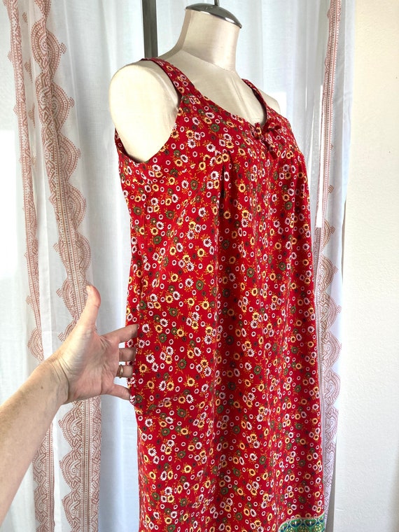 Vintage Red Ditsy Floral Sundress, Red and Green … - image 9