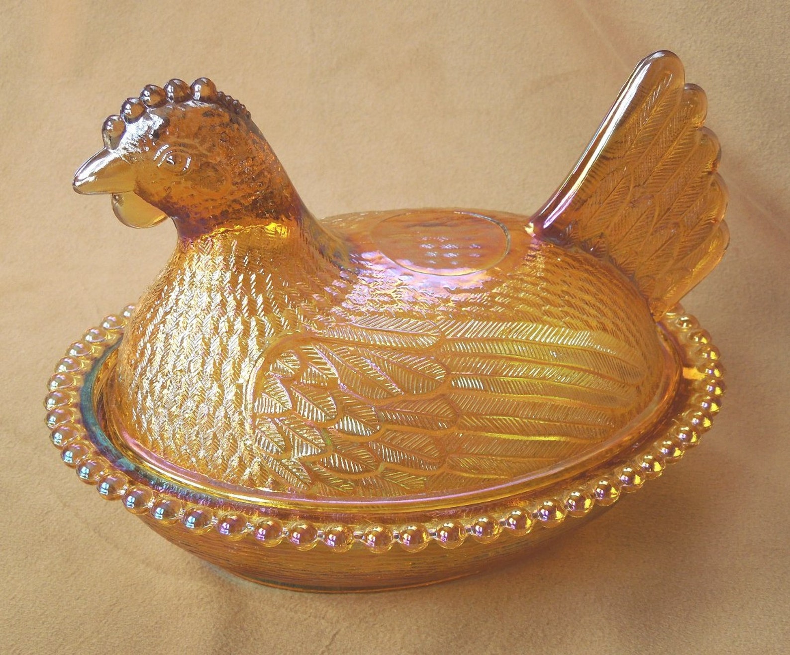 Chicken Candy Dish Hen on Nest Amber Opalescent Carnival Etsy