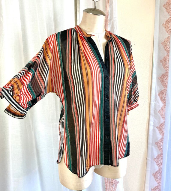 Vintage 70s Striped Shirt, Black and WHite Stripe,