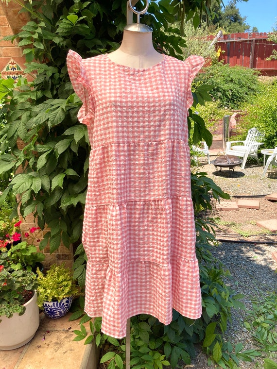 Vintage Pink and White Gingham Babydoll Dress, Ti… - image 10