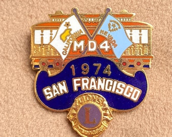 CABLE CAR Vintage 70's Lions Club Pin, Fraternal Brotherhood Pin, San Francisco Souvenir, Enamel Pin, Cable Car Pin, FLAIR Retro 80's flair