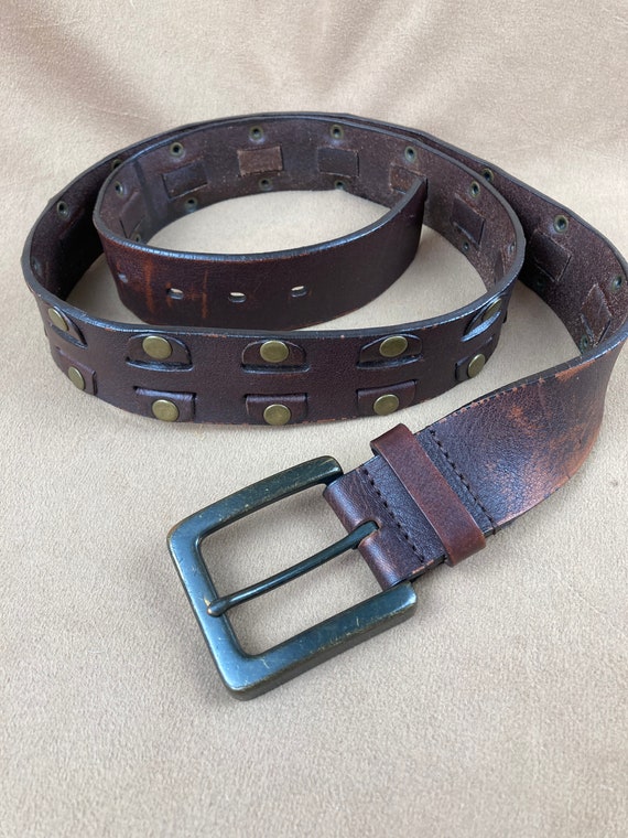 Brown Leather Boho Belt, Studded Leather Belt / FR