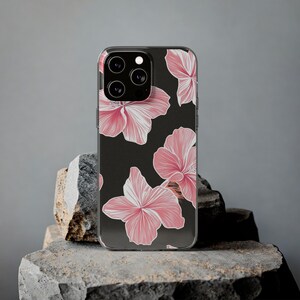 Zacht telefoonhoesje met tropische bloemen - stijlvol bloemontwerp, cadeau voor haar, zomerse sfeer, iPhone-accessoires, hoesje op maat