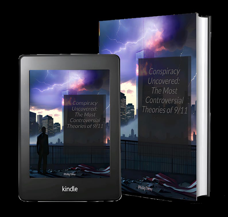 Peut inclure: Un lecteur Kindle et un livre reli&eacute; affichent la couverture de "Conspiracy Uncovered: The Most Controversial Theories of 9/11". L'illustration montre une ville sous un ciel orageux et dramatique.