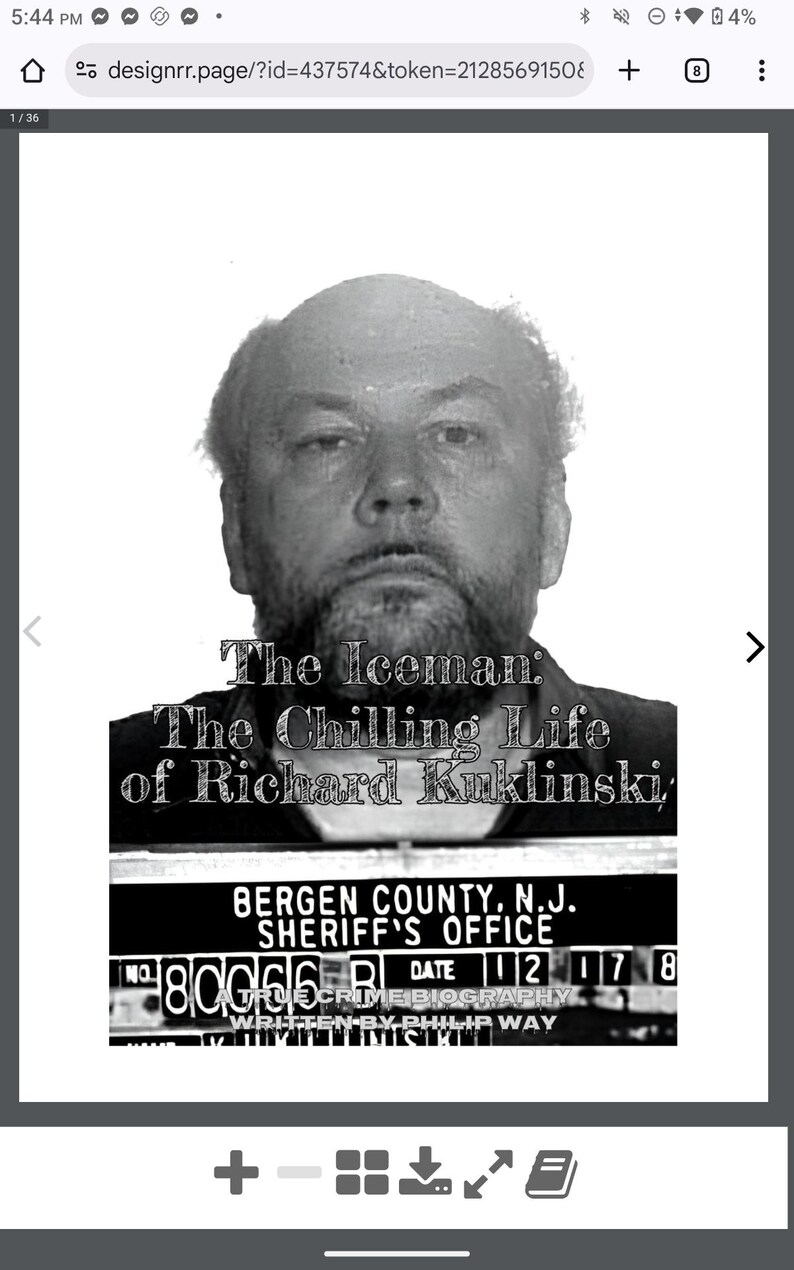 May include: Black and white image of a man with a beard, the subject of a true crime biography. The image includes text that reads "The Iceman: The Chilling Life of Richard Kuklinski" and "Bergen County, N.J. Sheriff's Office."