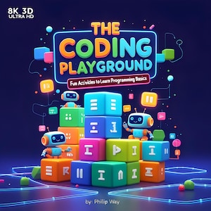 May include: A colourful graphic promoting "The Coding Playground," a learning resource for programming basics. The image features blocks, robot characters, and the text "Fun Activities to Learn Programming Basics." The background is a gradient of blues.