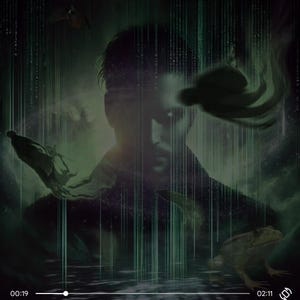 Pu&ograve; includere: Un'immagine digitale verde scuro e nera di un viso maschile con uno sfondo verde e nero. L'immagine &egrave; sfocata e ha un effetto digitale.