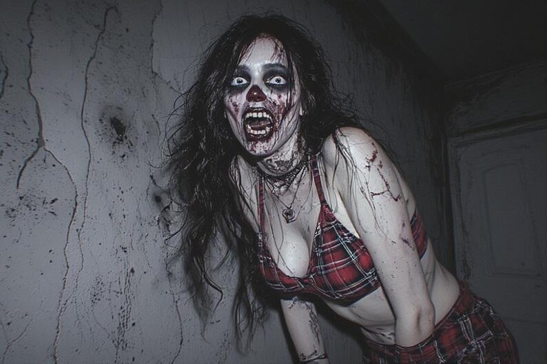Hon är inte vad hon verkar vara – 8K 3D Goth Demon Girl Horror PLR-paket | 1 minuts video, 3 kortfilmer + 59 bilder (inget ljud) bild 8