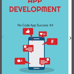 May include: A graphic with the text "APP DEVELOPMENT" in red, and "No-Code App Success Kit". A smartphone illustration has speech bubbles with social media icons. The author's name, Philip Way, is at the bottom. The background is light blue.