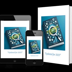 Puede incluir: Una portada de libro con una lupa sobre un dise&ntilde;o basado en datos, mostrada en una tableta, un tel&eacute;fono y un libro f&iacute;sico. El texto "Updated for 2025" est&aacute; debajo de los dispositivos y el libro. La portada del libro tiene el texto "2025" y "Philip Way".