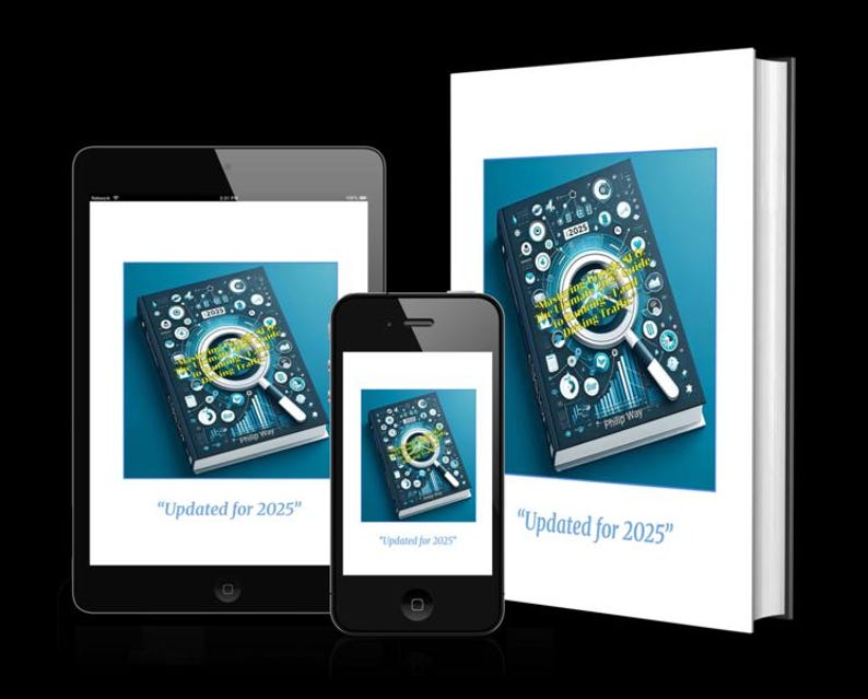 Puede incluir: Una portada de libro con una lupa sobre un dise&ntilde;o basado en datos, mostrada en una tableta, un tel&eacute;fono y un libro f&iacute;sico. El texto "Updated for 2025" est&aacute; debajo de los dispositivos y el libro. La portada del libro tiene el texto "2025" y "Philip Way".