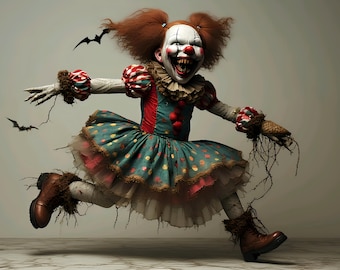 Creepy Clown Girl 3D Video + Image Loop | Animated Horror Carnival Clip + Still Pack