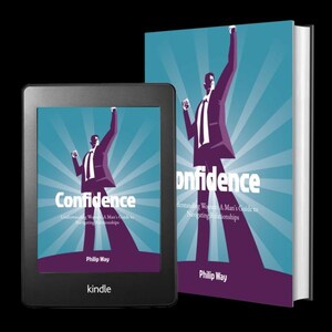 以下が含まれることがあります： 黒いKindle電子書籍リーダーと「Confidence」というタイトルの本。表紙にはスーツ姿の男性と白い文字で「Confidence」が描かれています。本と電子書籍リーダーは同じターコイズ、紫、白のデザインです。