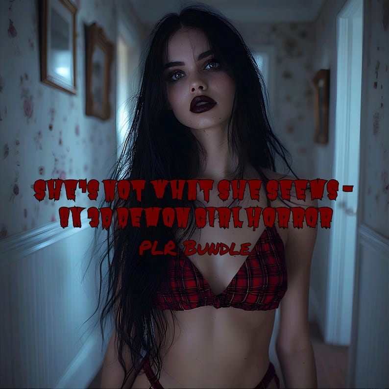 Hon är inte vad hon verkar vara – 8K 3D Goth Demon Girl Horror PLR-paket | 1 minuts video, 3 kortfilmer + 59 bilder (inget ljud) bild 1