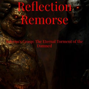 May include: Digital artwork featuring two ominous figures with glowing red eyes. The title "Reflection Remorse" is displayed in red text, with the subtitle "Inferno's Grasp: The Eternal Torment of the Damned." The author's name, Philip Way, is at the bottom.