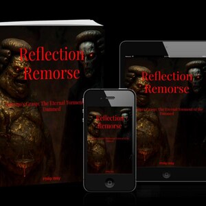 May include: A book, smartphone, and tablet display the cover art for "Reflection Remorse." The artwork features two figures with red eyes and the title in red text. The book's title is "Reflection Remorse" and the author is Philip Wily.