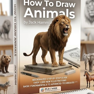 May include: A hardback book titled How To Draw Animals by Jack Hamm with a cover featuring a roaring lion on a stone base. The cover includes text stating Modernised Step-By-Step Guide, Over 1,000 New Illustrations, and Basic Fundamentals To Advanced Techniques.