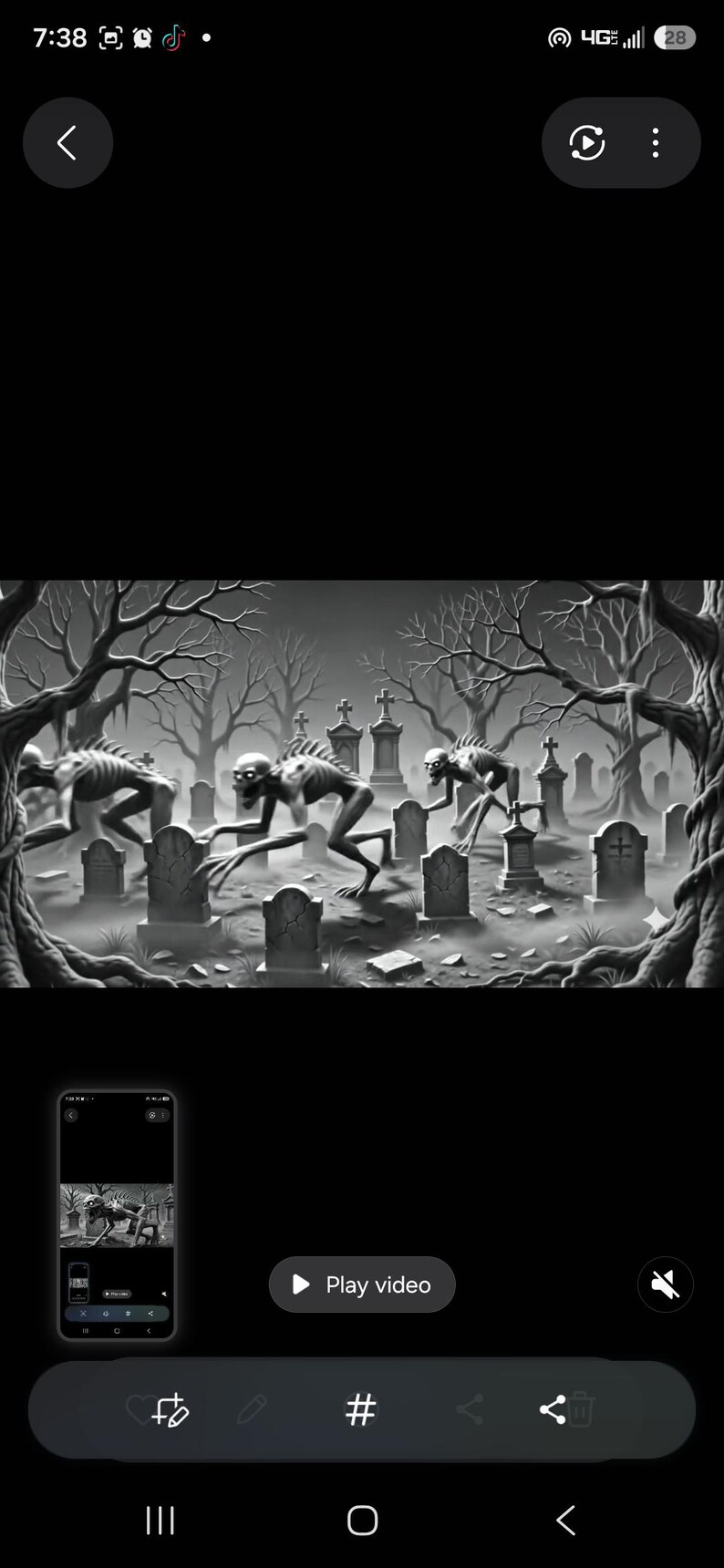 May include: A black and white digital illustration depicting three skeletal, hunched creatures with sharp spines moving through a foggy graveyard filled with weathered tombstones, crosses, and gnarled, leafless trees under a dark, overcast sky.
