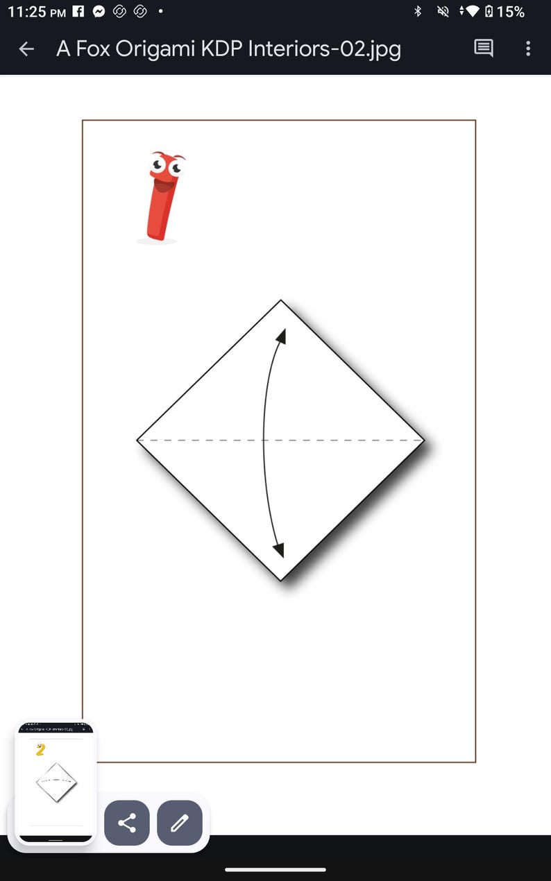 May include: A white square with a black outline is folded in half diagonally.  The top half of the square is folded down to meet the bottom half.  Two black arrows indicate the direction to fold the paper.
