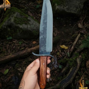 Hand Forged 15" Carbon Steel Bowie Knife: Viking Hunting Knife With Leather Sheath