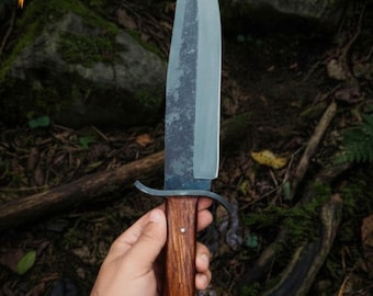 Hand Forged 15" Carbon Steel Bowie Knife: Viking Hunting Knife With Leather Sheath