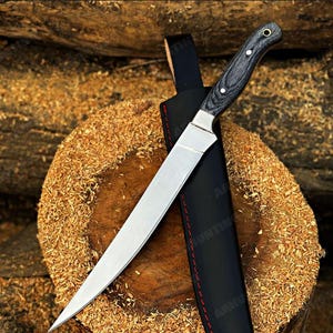 Handmade Carbon Steel Fillet Knife: Exotic Wood Handle, 12.7 Inch