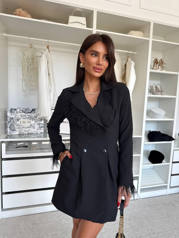 knee length dresses for ladies LOST+WANDER Alessia Blazer Mini Dress Woven Boucle - Black main image 1
