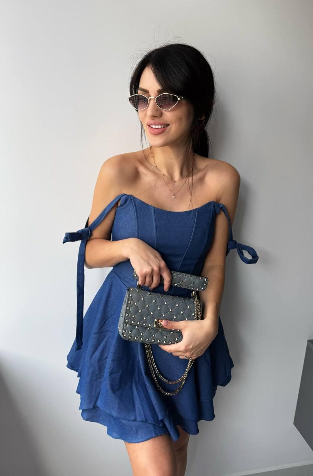 off shoulder denim dress JH Denim off Shoulder Mini Dress Womens #2830