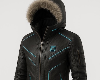 Handcrafted  Black Hooded Cardigan: Post-Apocalyptic Cyberpunk Halloween costume