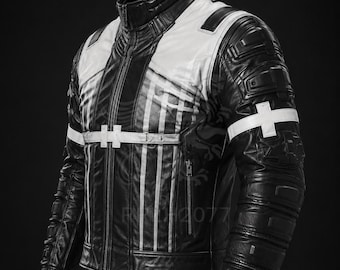 Cyberpunk Leather Jacket Men  Futuristic Techwear Jacket | Sci-Fi Biker Coat  Cosplay Costume  Streetwear Outerwear