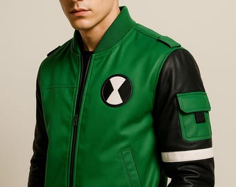 Ben 10 inspirierte Bomberjacke: Smaragdgrün, Leder